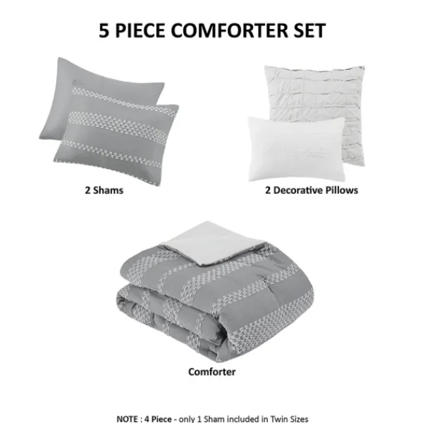 Comforters-Kirkland's Home Jacquard 5-Pc. Full/Queen Comforter Set Gray