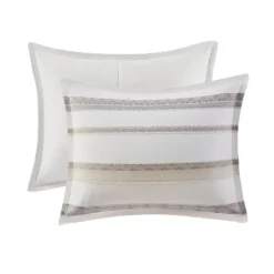 Comforters-Kirkland's Home Jacquard Stripe 5-Pc. Cali King Comforter Set White/Gray/Tan