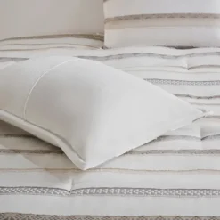Comforters-Kirkland's Home Jacquard Stripe 5-Pc. Cali King Comforter Set White/Gray/Tan