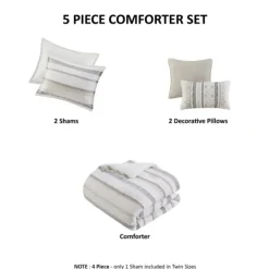 Comforters-Kirkland's Home Jacquard Stripe 5-Pc. Cali King Comforter Set White/Gray/Tan