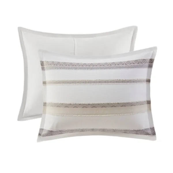 Comforters-Kirkland's Home Jacquard Stripe 5-Pc. Full/Queen Comforter Set White/Gray/Tan