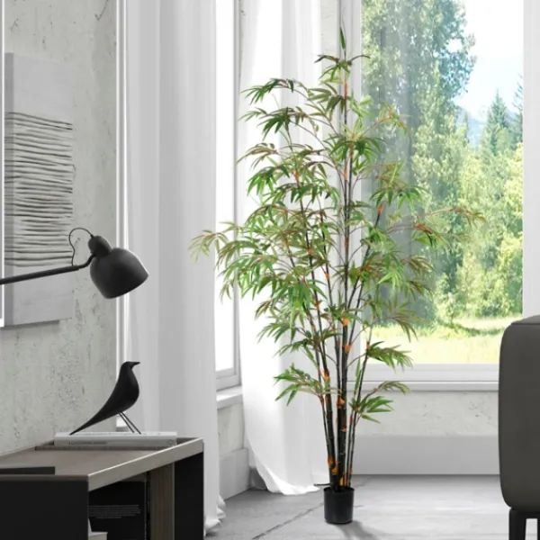 Trees & Topiaries-Kirkland's Home Japanese Bamboo Tree In Black Planter, 6 Ft.