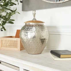 Decorative Bowls & Jars-Kirkland's Home Jar With Mango Wood Lid Silver