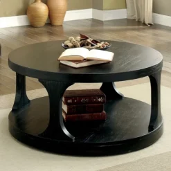 Coffee Tables-Kirkland's Home Jarrod Antique Wood Grain Shelf Coffee Table Black