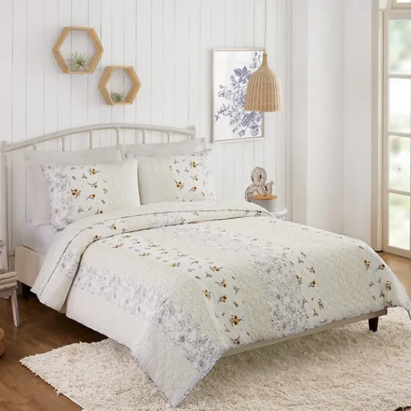 Quilts-Kirkland's Home Jessica Simpson Floral Endora Queen Quilt Set White