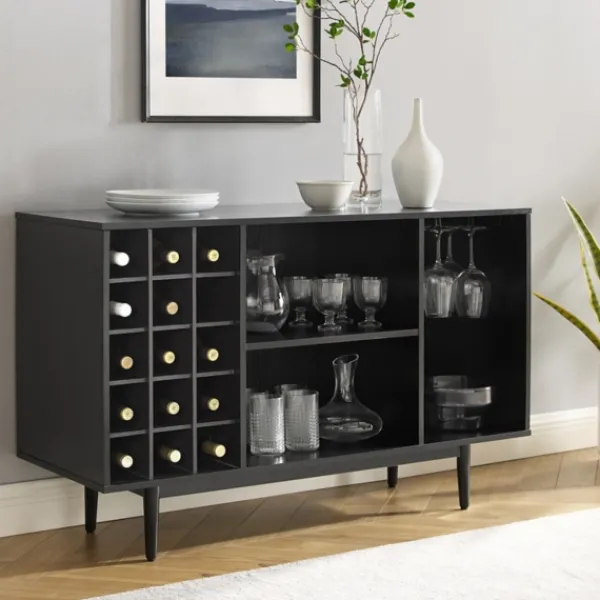 Cabinets & Sideboards-Kirkland's Home Josette Wood Open Wine Cabinet Black