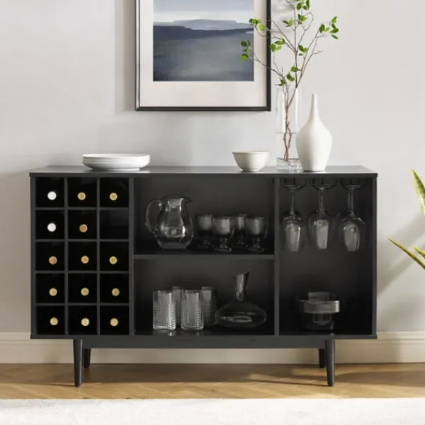 Cabinets & Sideboards-Kirkland's Home Josette Wood Open Wine Cabinet Black
