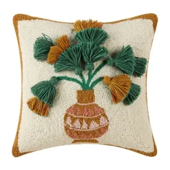 Pillows-Kirkland's Home Justina Blakeney Papyrus Wool Pillow Brown/White/Green