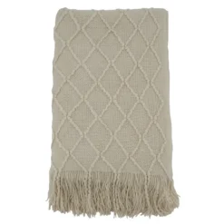 Blankets & Throws-Kirkland's Home Knitted Beige With Fringe Throw Blanket Tan