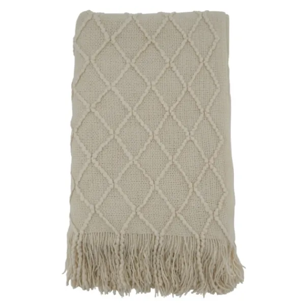 Blankets & Throws-Kirkland's Home Knitted Beige With Fringe Throw Blanket Tan