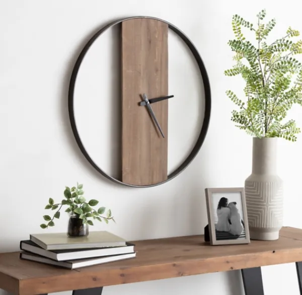 Clocks-Kirkland's Home Ladd Natural Wood Wall Clock Black
