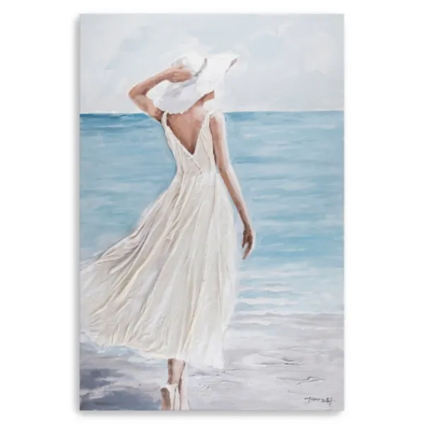 Canvas Art-Kirkland's Home Lady In White Hat & Dress Giclee Canvas Art Print Blue/White