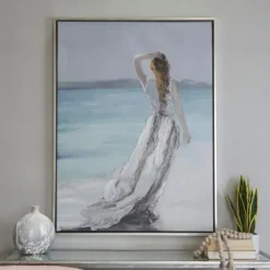 Framed Art-Kirkland's Home Lady Of The Ocean Framed Canvas Art Print White/Blue/Gray