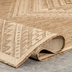 Outdoor Rugs-Kirkland's Home Landy Aztec Outdoor Rug, 5X8 Tan