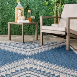 Outdoor Rugs-Kirkland's Home Landy Blue Aztec Outdoor Rug, 8X10 Blue/Gray