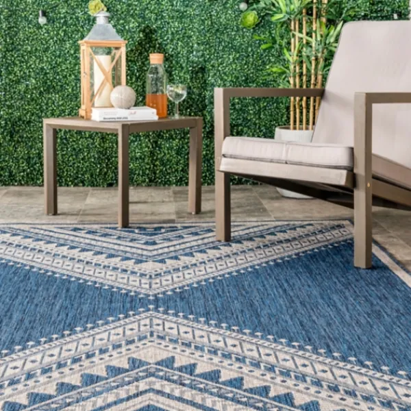 Outdoor Rugs-Kirkland's Home Landy Blue Aztec Outdoor Rug, 8X10 Blue/Gray