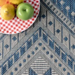 Outdoor Rugs-Kirkland's Home Landy Blue Aztec Outdoor Rug, 8X10 Blue/Gray