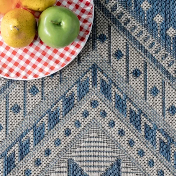 Outdoor Rugs-Kirkland's Home Landy Blue Aztec Outdoor Rug, 8X10 Blue/Gray