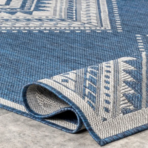 Outdoor Rugs-Kirkland's Home Landy Blue Aztec Outdoor Rug, 8X10 Blue/Gray