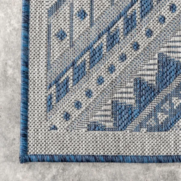 Outdoor Rugs-Kirkland's Home Landy Blue Aztec Outdoor Rug, 8X10 Blue/Gray