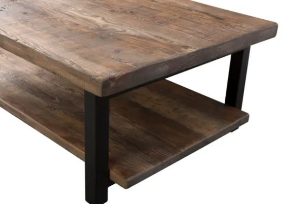 Coffee Tables-Kirkland's Home Large Brown Pine Wood And Metal Coffee Table Tan