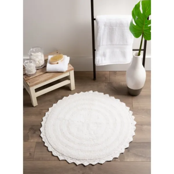 Bathroom Rugs-Kirkland's Home Large Crochet Round Bath Mat White