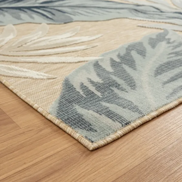 Outdoor Rugs-Kirkland's Home Large Print Tropical Leaf Outdoor Area Rug, 5X7 Tan/Green