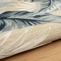 Outdoor Rugs-Kirkland's Home Large Print Tropical Leaf Outdoor Area Rug, 5X7 Tan/Green