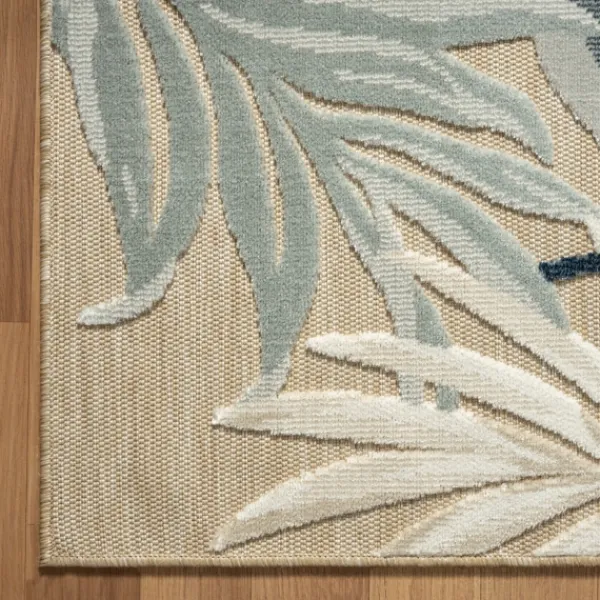 Outdoor Rugs-Kirkland's Home Large Print Tropical Leaf Outdoor Area Rug, 5X7 Tan/Green