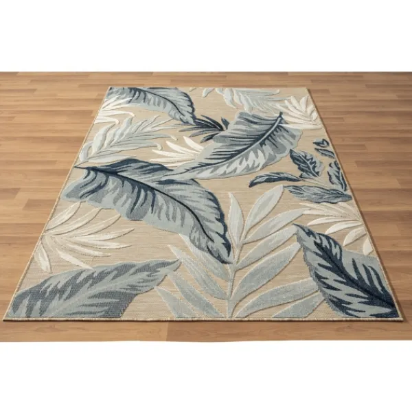 Outdoor Rugs-Kirkland's Home Large Print Tropical Leaf Outdoor Area Rug, 5X7 Tan/Green
