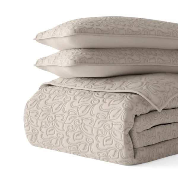 Quilts-Kirkland's Home Latte Floral Stitch 3-Pc. King Quilt Set Tan