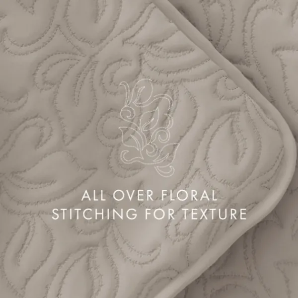 Quilts-Kirkland's Home Latte Floral Stitch 3-Pc. Queen Quilt Set Tan