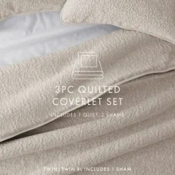 Quilts-Kirkland's Home Latte Floral Stitch 2-Pc. Twin Quilt Set Tan