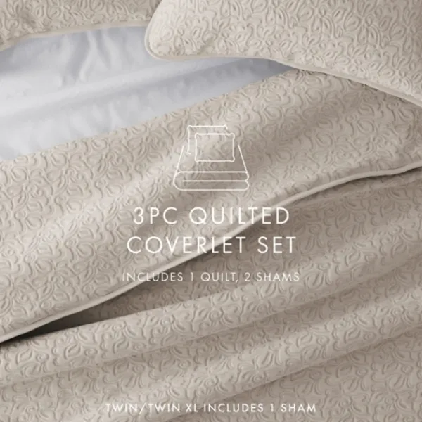 Quilts-Kirkland's Home Latte Floral Stitch 2-Pc. Twin Quilt Set Tan