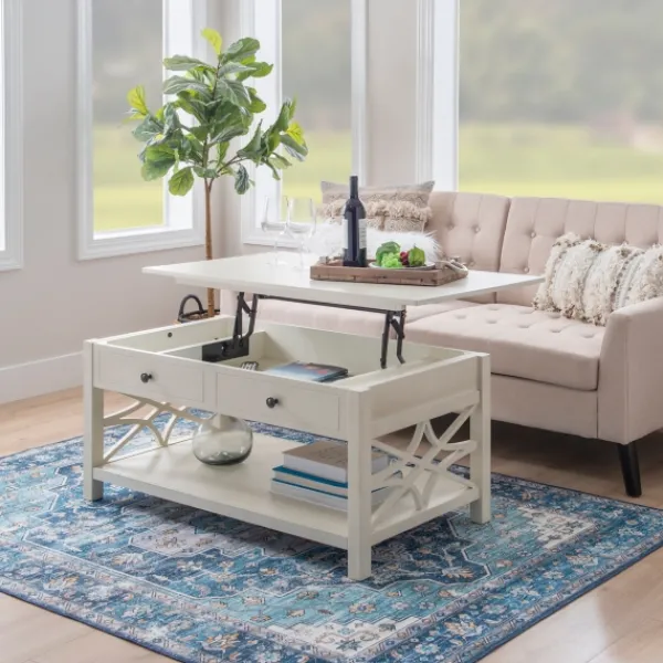 Coffee Tables-Kirkland's Home Lattice Raised Top Storage Coffee Table White