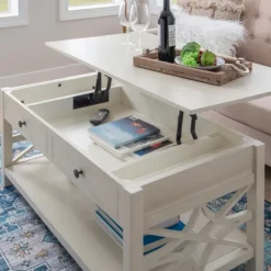 Coffee Tables-Kirkland's Home Lattice Raised Top Storage Coffee Table White