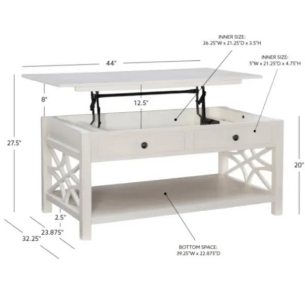 Coffee Tables-Kirkland's Home Lattice Raised Top Storage Coffee Table White