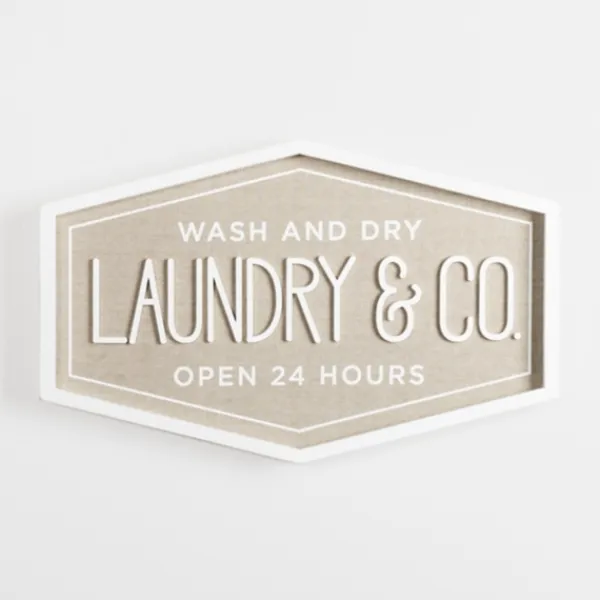 Wall Quotes & Signs-Kirkland's Home Laundry & Co. Hexagon Wood Plaque Tan/White