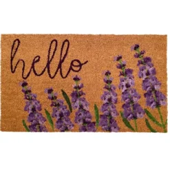 Doormats-Kirkland's Home Lavender Hello Doormat Tan/Black/Purple