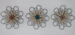 Wall Plaques-Kirkland's Home Layered Metal & Wood Flower Wall Plaques, Set Of 3 Black/Tan}Multi