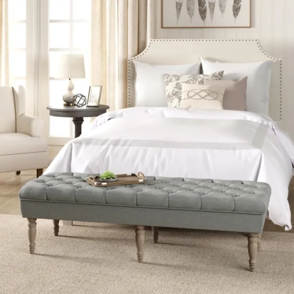 Benches & Ottomans-Kirkland's Home Layla Button Tufted Bench Gray