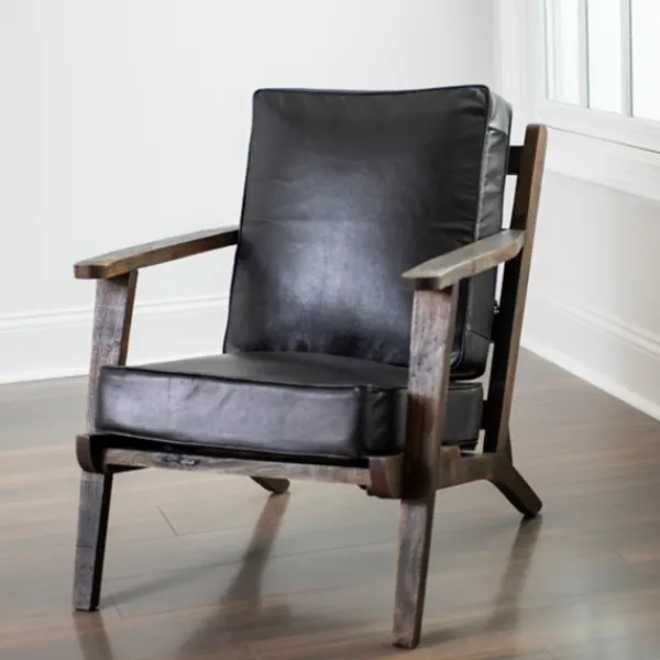 Accent Chairs-Kirkland's Home Leather And Wood Accent Chair Black