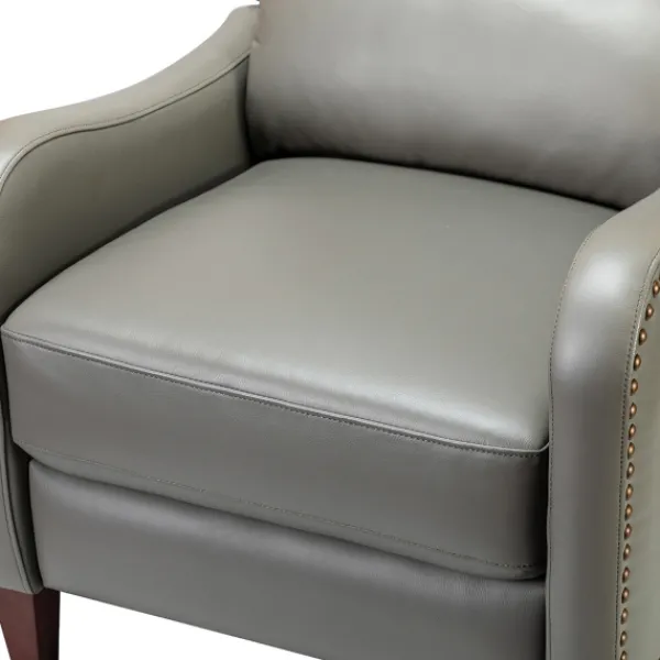Accent Chairs-Kirkland's Home Leather Nailhead Traditional Recliner Gray