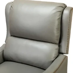 Accent Chairs-Kirkland's Home Leather Nailhead Traditional Recliner Gray