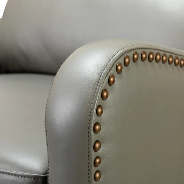 Accent Chairs-Kirkland's Home Leather Nailhead Traditional Recliner Gray