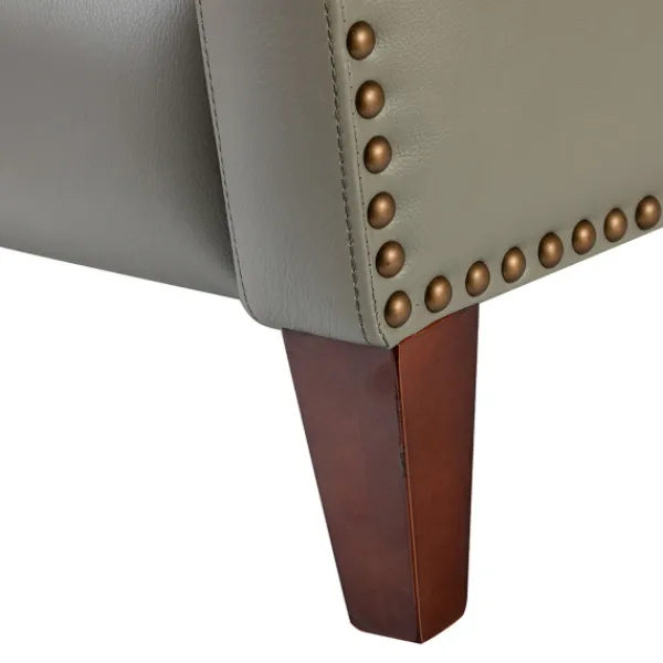 Accent Chairs-Kirkland's Home Leather Nailhead Traditional Recliner Gray