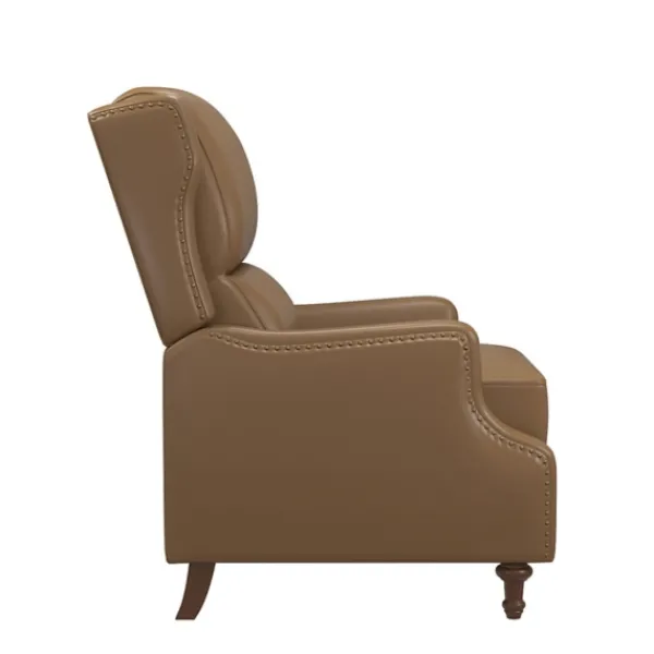 Accent Chairs-Kirkland's Home Leather Nailhead Trim Classic Recliner Brown