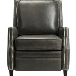 Accent Chairs-Kirkland's Home Leather Nailhead Trim Recliner Gray