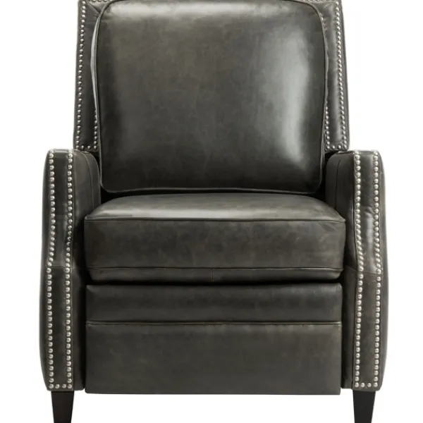 Accent Chairs-Kirkland's Home Leather Nailhead Trim Recliner Gray