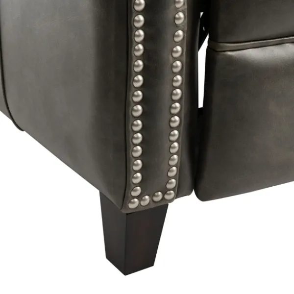 Accent Chairs-Kirkland's Home Leather Nailhead Trim Recliner Gray